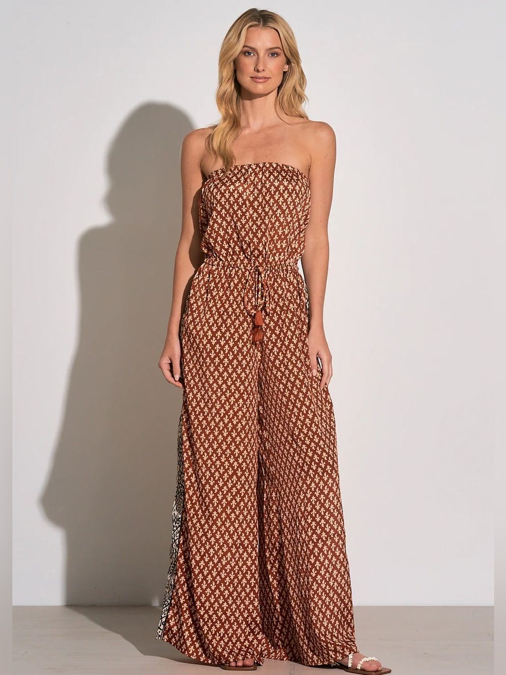 Elan Brick Casablanca Strapless Jumper Beachy Boho Large Summer Orange